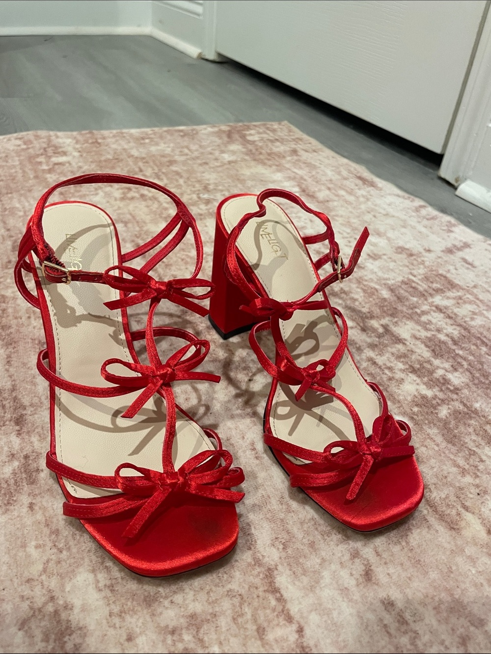 Women's Red Bow Strappy Block Heel Sandals-Bought for 90$- Worn once